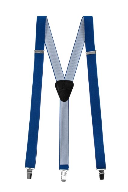 Šle Y s koženým středem a zapínáním na klipy - 25 mm, 867-73523, Královsky modrá, černá kůže