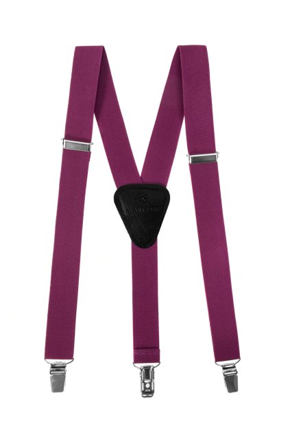 Chlapecké šle Y s koženým středem a zapínáním na klipy - 25 mm, 862-964023, Purpurová, černá kůže