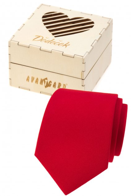 Dárkový set Dědeček - Kravata LUX v dárkové dřevěné krabičce s nápisem, 919-985725, Červená, přírodní dřevo