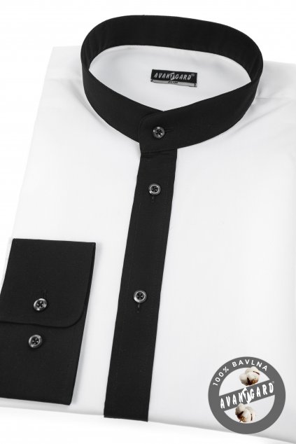 Pánská košile se stojáčkem SLIM, 152-0123, Bílá