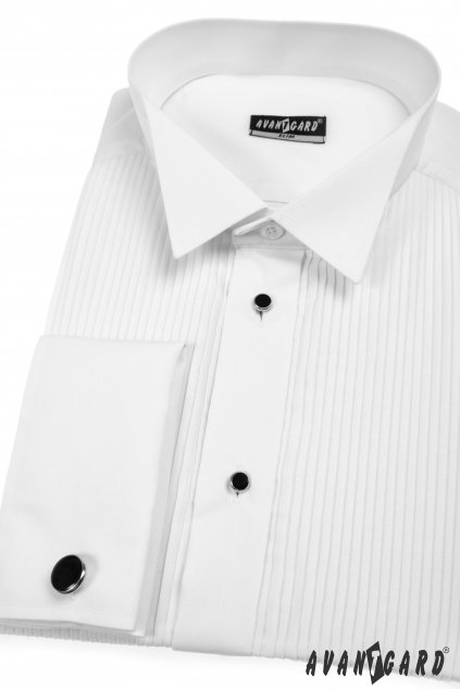Pánská košile FRAKOVKA SLIM s dvojitými manžetami na manž. knoflíčky a sada knoflíčků, 112-1, Bílá
