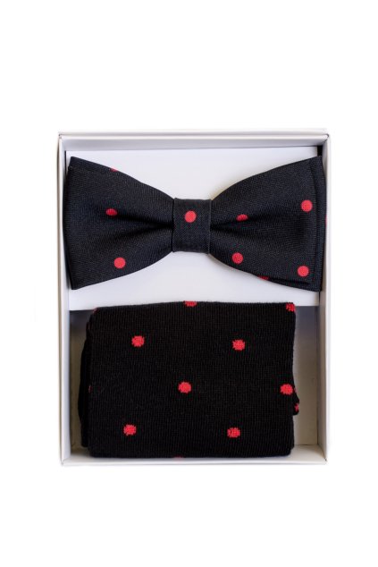 Set motýlek a ponožky, 779-05005, Černá s červeným puntíkem (Velikost 39/42)
