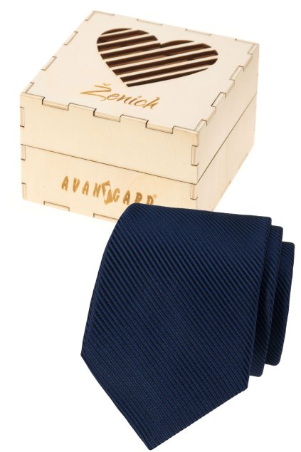 Dárkový set Ženich - Kravata v dárkové dřevěné krabičce s nápisem, 919-395722, Modrá, přírodní dřevo
