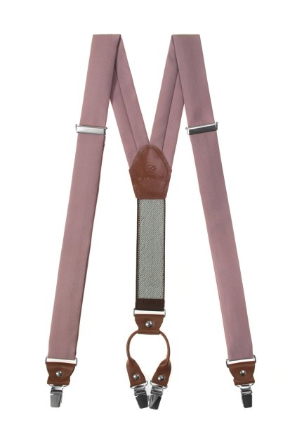 Látkové šle Y s koženým středem a zapínáním na klipy - 35 mm - v dárkovém balení, 880-986263, Mocha /nude, tmavě hnědá kůže