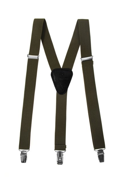 Chlapecké šle Y s koženým středem a zapínáním na klipy - 25 mm, 862-4823, Khaki, černá kůže