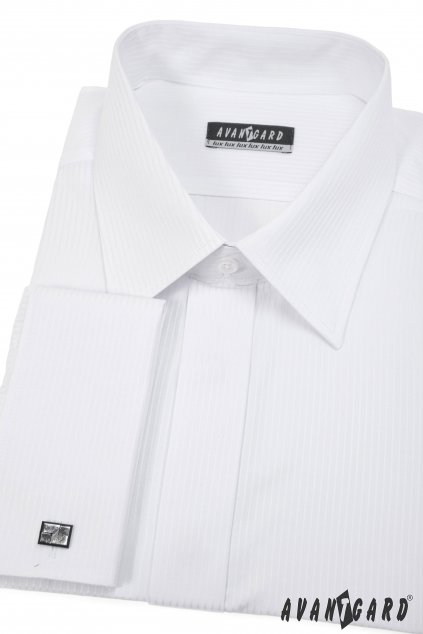 Pánská košile KLASIK s krytou légou a dvojitými manžetami na manžetové knoflíčky, 516-111, Bílá