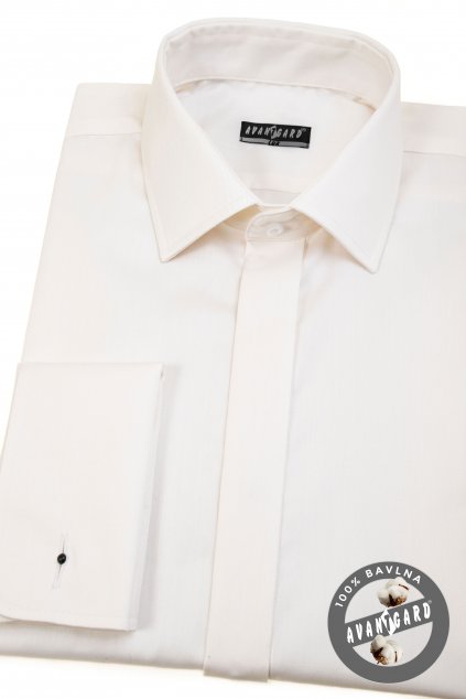 Pánská košile LUX s dvojitými manžetami na manžetové knoflíčky, 517-225, Smetanová/ivory
