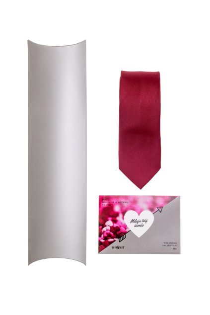 Dárkový set k Valentýnu - Kravata v dárkové papírové krabičce s přáním, 919-140220, Bordó