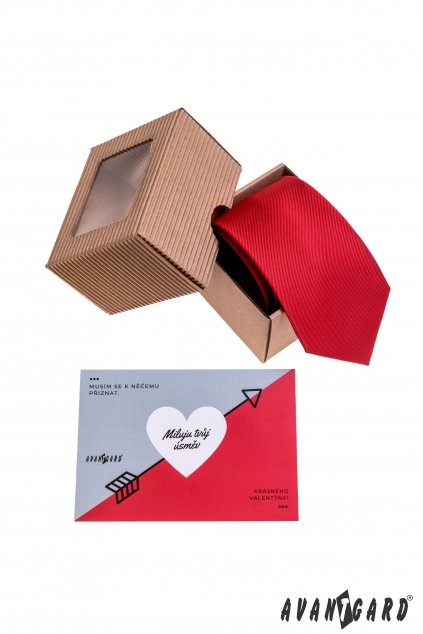 Dárkový set k Valentýnu - Kravata v dárkové krabičce s přáním, 919-140225, Červená