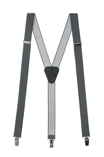 Šle Y s koženým středem a zapínáním na klipy - 25 mm, 867-210123, Šedá, černá kůže