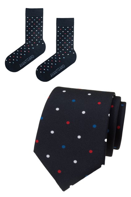 Set kravata a ponožky, 780-05016, Modrá s puntíkem