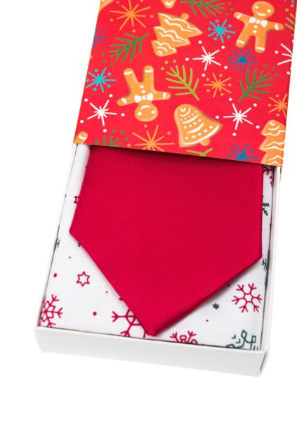 Vánoční dárkový set - Kravata LUX s kapesníčkem v papírové krabičce, 919-22403, Červená