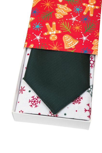 Vánoční dárkový set - Kravata LUX s kapesníčkem v papírové krabičce, 919-81333, Zelená