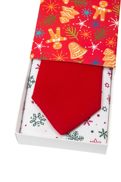 Vánoční dárkový set - Kravata LUX s kapesníčkem v papírové krabičce, 919-985730, Červená
