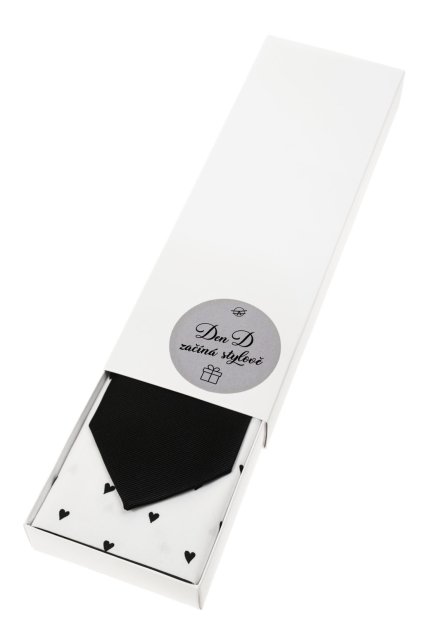 Dárkový set Den D začíná stylově - Kravata s kapesníčkem v papírové krabičce, 919-0422329, Černá