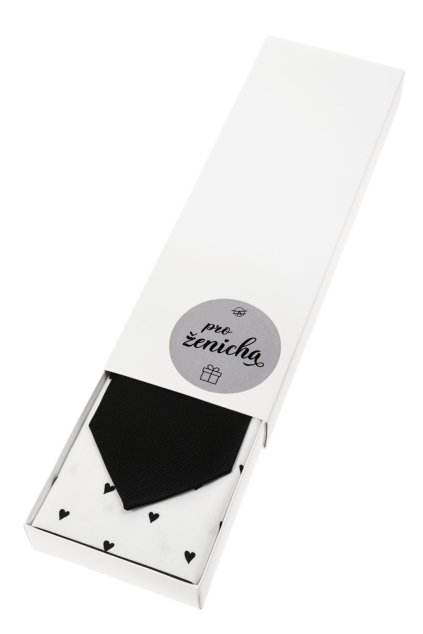 Dárkový set Pro ženicha - Kravata s kapesníčkem v papírové krabičce, 919-0722329, Černá