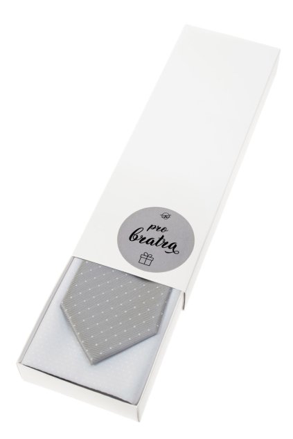 Dárkový set Pro bratra - Kravata s kapesníčkem v papírové krabičce, 919-0622090, Šedá s bílým puntíkem