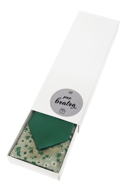 Dárkový set Pro bratra - Kravata s kapesníčkem v papírové krabičce, 919-0622389, Zelená