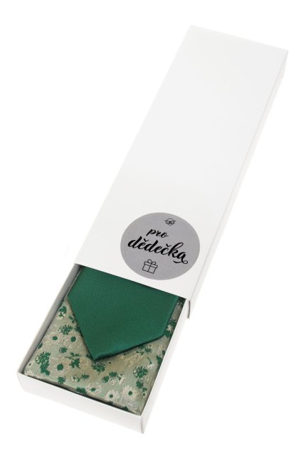Dárkový set Pro dědečka - Kravata s kapesníčkem v papírové krabičce, 919-0922389, Zelená