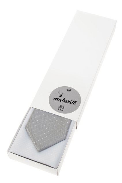 Dárkový set K maturitě - Kravata s kapesníčkem v papírové krabičce, 919-1522090, Šedá s bílým puntíkem