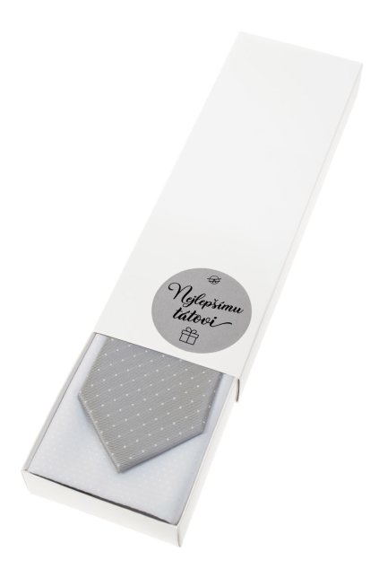 Dárkový set Nejlepšímu tátovi - Kravata s kapesníčkem v papírové krabičce, 919-1622090, Šedá s bílým puntíkem