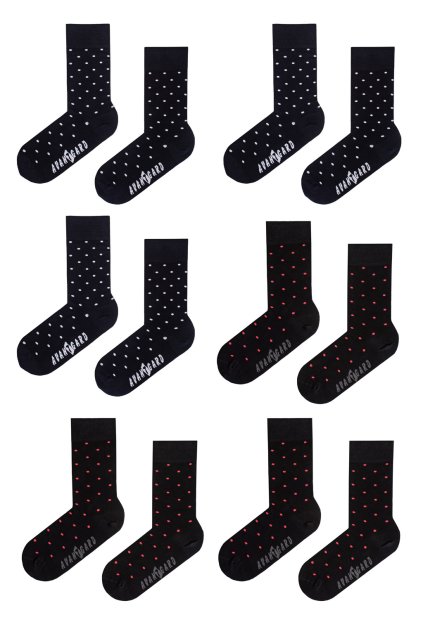 Set Ponožky 3 páry + 3 páry zdarma, 778-05155, Modrá s bílým puntíkem / Černá s červeným puntíkem (Velikost 39/42)