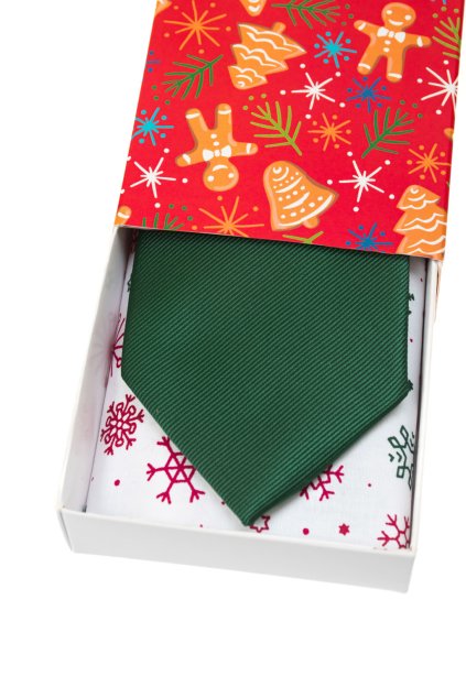 Vánoční dárkový set - Kravata LUX s kapesníčkem v papírové krabičce, 919-22389, Zelená