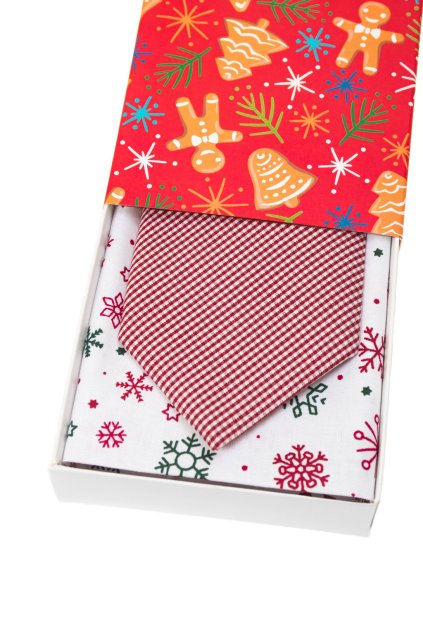 Vánoční dárkový set - Kravata LUX s kapesníčkem v papírové krabičce, 919-5022, Červená/bordó