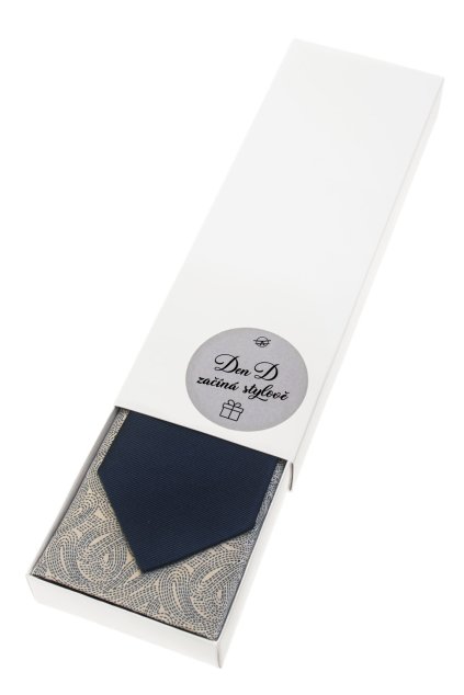 Dárkový set Den D začíná stylově - Kravata s kapesníčkem v papírové krabičce, 919-0422321, Modrá