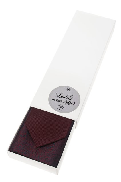 Dárkový set Den D začíná stylově - Kravata s kapesníčkem v papírové krabičce, 919-0422498, Bordó
