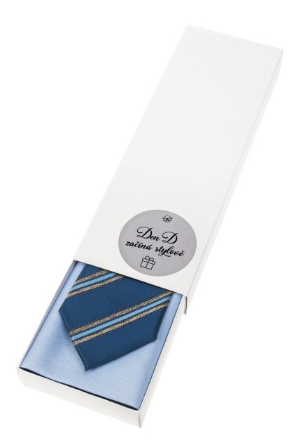 Dárkový set Den D začíná stylově - Kravata s kapesníčkem v papírové krabičce, 919-0481496, Modrá
