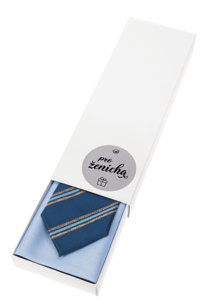 Dárkový set Pro ženicha - Kravata s kapesníčkem v papírové krabičce, 919-0781496, Modrá