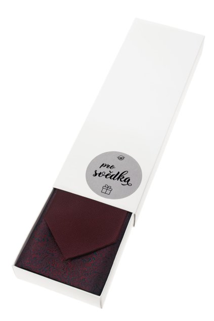 Dárkový set Pro svědka - Kravata s kapesníčkem v papírové krabičce, 919-0822498, Bordó