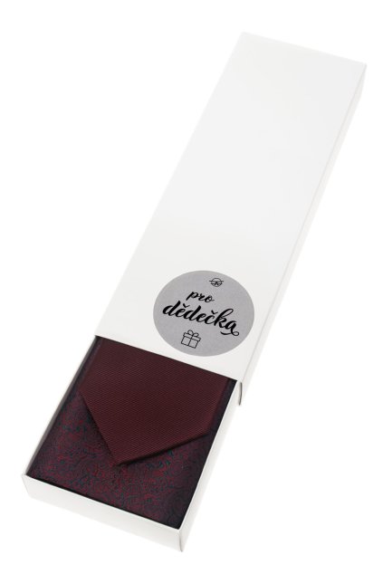 Dárkový set Pro dědečka - Kravata s kapesníčkem v papírové krabičce, 919-0922498, Bordó