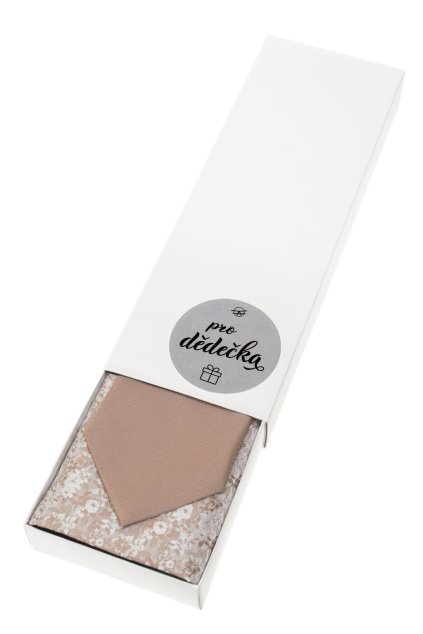 Dárkový set Pro dědečka - Kravata s kapesníčkem v papírové krabičce, 919-0981500, Béžová