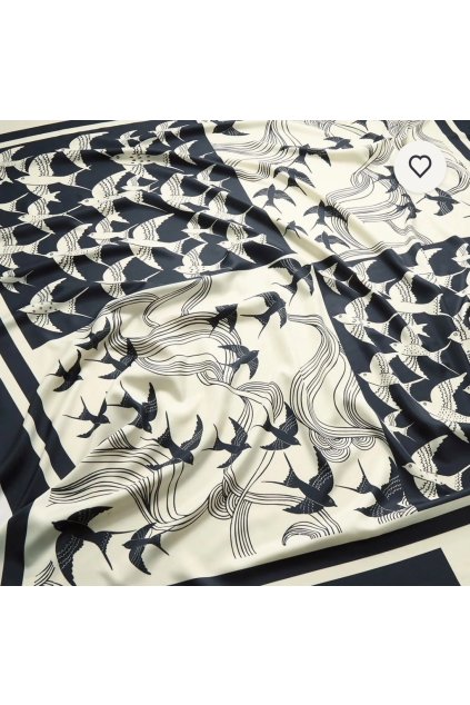 Šátek Birds 140x140, 884-4405, Černá/smetanová