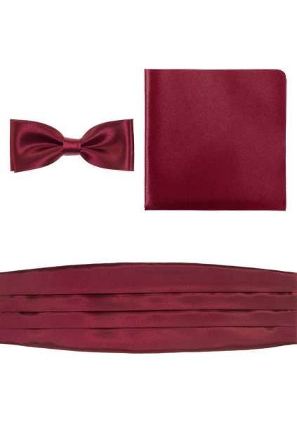 Smokingový pás s motýlkem a kapesníčkem, 853-9022, Bordó lesk