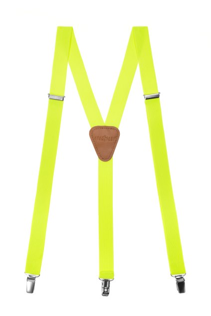 Šle Y s koženým středem a zapínáním na klipy - 25 mm, 867-272769, Žlutá neon, tmavě hnědá kůže