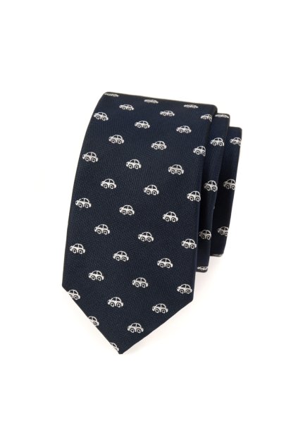 Kravata SLIM LUX, 571-81103, Modrá/auta