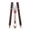 Šle Y s koženým středem a zapínáním na klipy - 35 mm, 880-901863, Hnědá, tmavě hnědá kůže