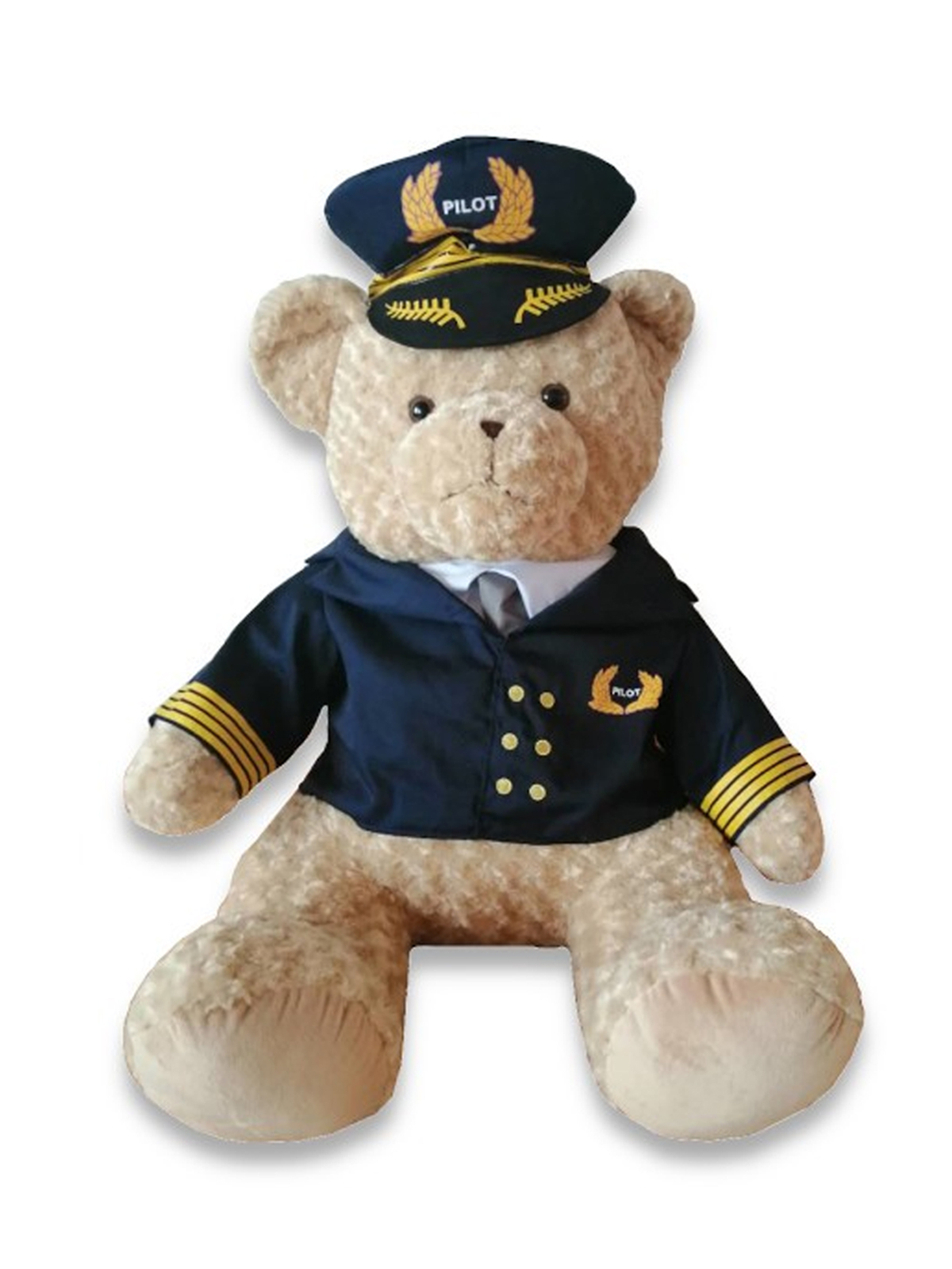 Medvěd pilot s uniformou a čepicí - cca 80 cm, plyšový