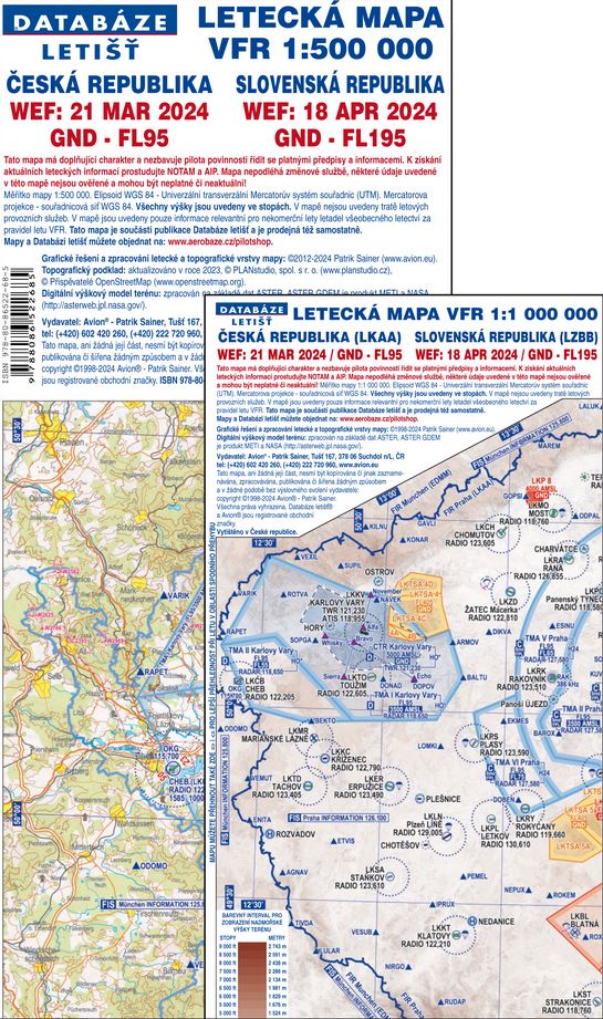 Letecká NAVIGAČNÍ MAPA VFR 1:500 000 + 1:1 000 000 ČR+SR (k dokoupení, WEF 21 MAR 2024) Materiál: Papír