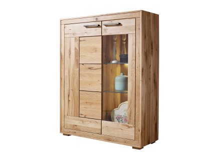 Luxusní designová vitrína nízká pravá z masivního pískovaného dubu GERARDO 135x40x103