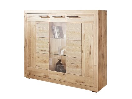 Luxusní designová vitrína 3dvéřová nízká z masivního pískovaného dubu GERARDO 150x40x135