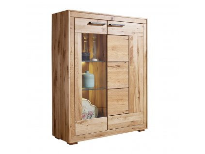 Luxusní designová vitrína nízká levá z masivního pískovaného dubu GERARDO 135x40x103