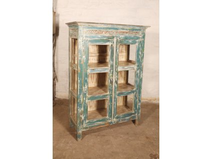 Ojedinělá masivní vitrína v namodralém omšelém Vintage stylu 100x46x163