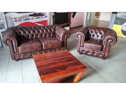Luxusní celokožená pohovka s dvěma křesly z hovězí kůže Chesterfield Windsor
