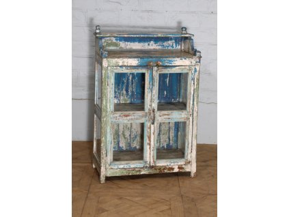 Unikátní vitrína z masivního dřeva v omšelém Vintage stylu Norinberg 82x44x123