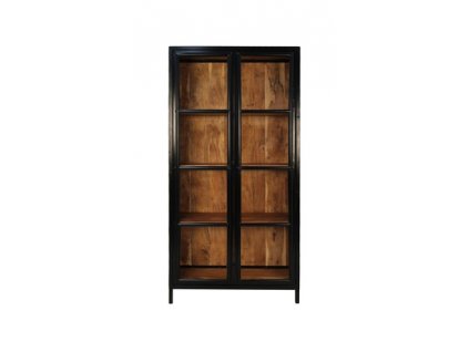 Designová industriální vitrína v kombinaci černé a dřeva 90x40x185