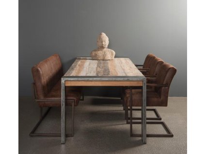 Luxusní industriální jídelní stůl ze starého teaku a kovu Novara